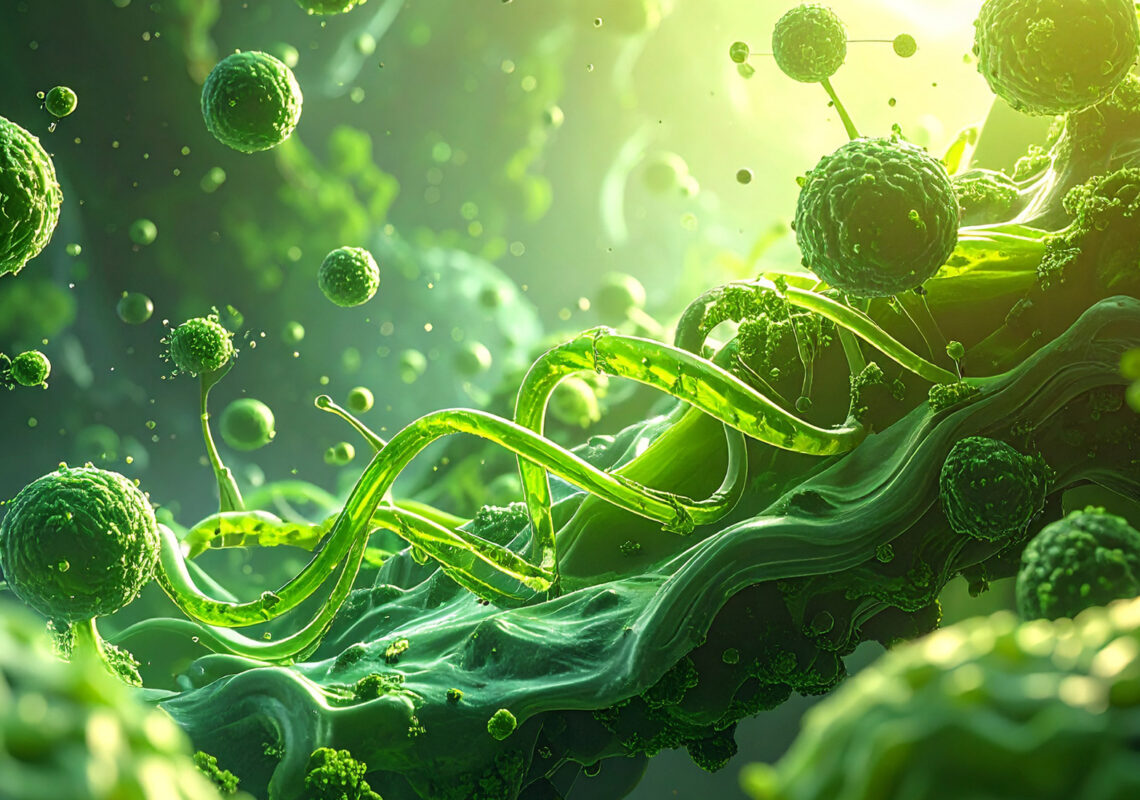 Abstract Bio Medical Molecular Green Strands Background, Front View