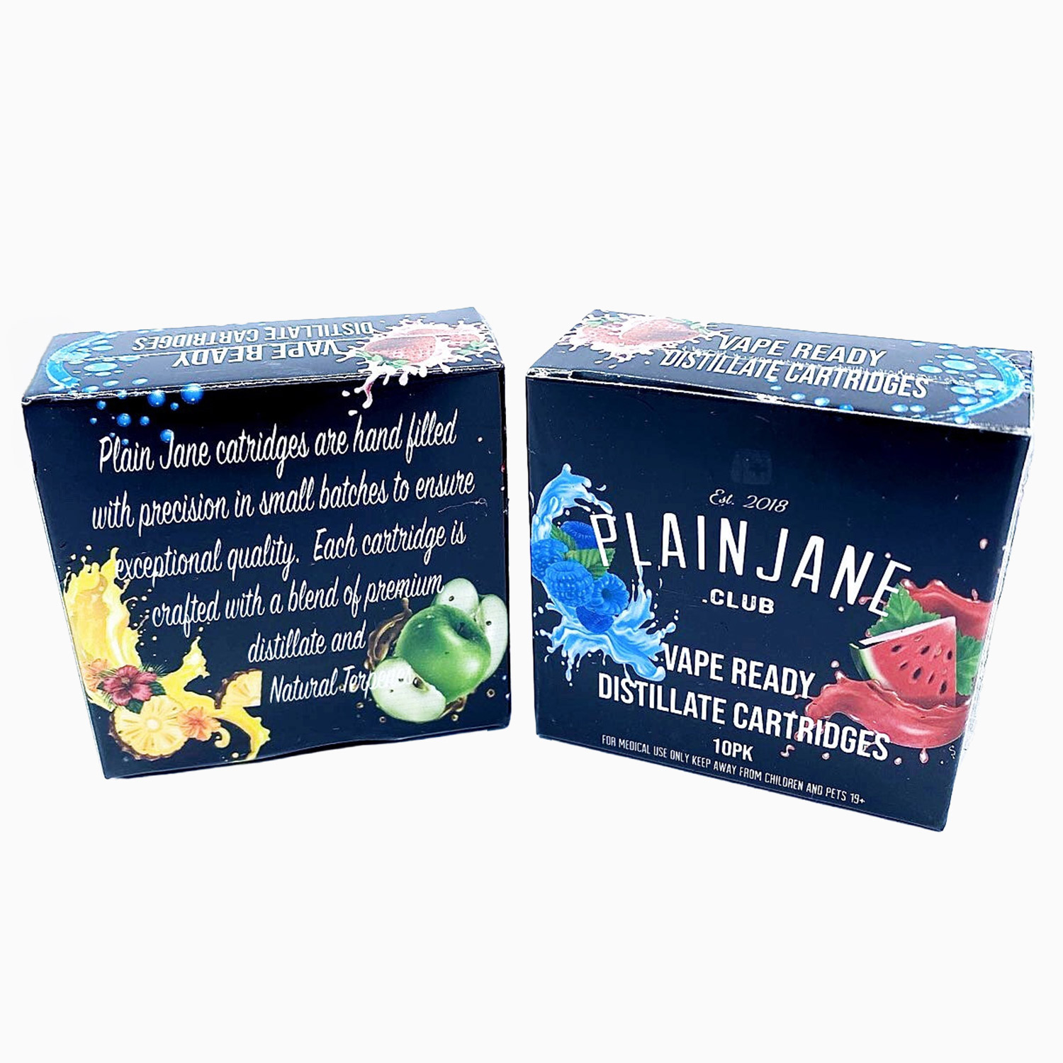 Two Infused Weed Vape Product Boxes, Side View