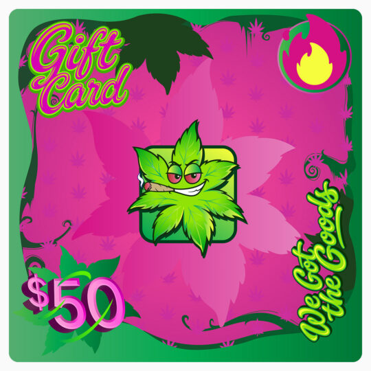A Pink Digital Gift Card Displaying A Fifty Dollar Value, Front View