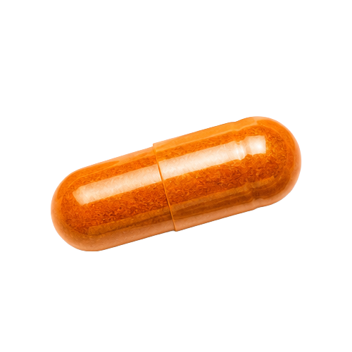 Orange Capsule Pill On White Background, Side View
