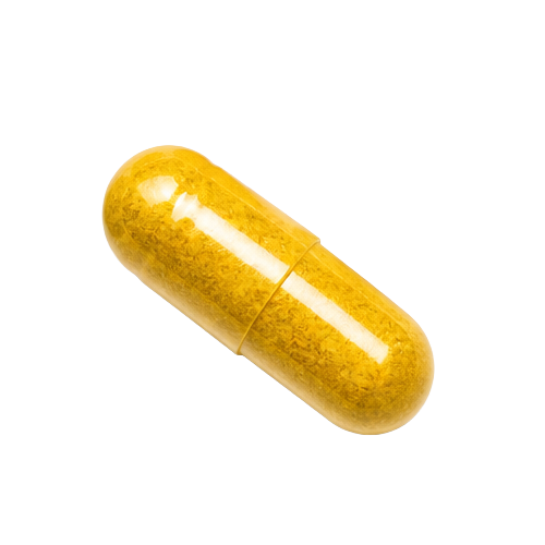 Yellow Capsule Pill On White Background, Side View